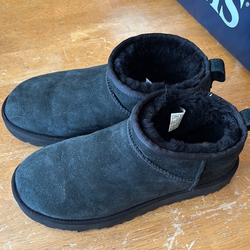 Black Suede Fur-Lined Ankle Boots